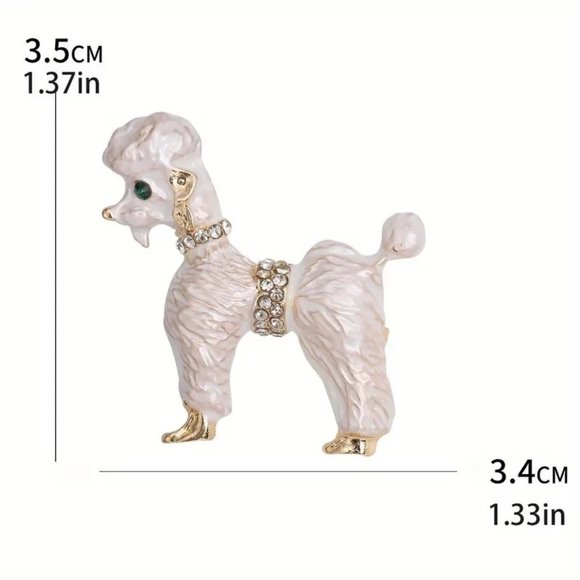 Brooch Poodle Dog Rhinestone Pin Stylish Sparkle Glam Fancy Pet Gold Trendy Fun - Picture 2 of 2